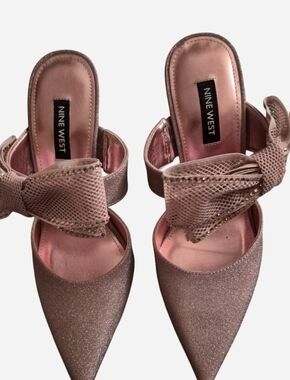 Nine West Rose Gold Pointed-Toe Bow Mule Heel By Nine West